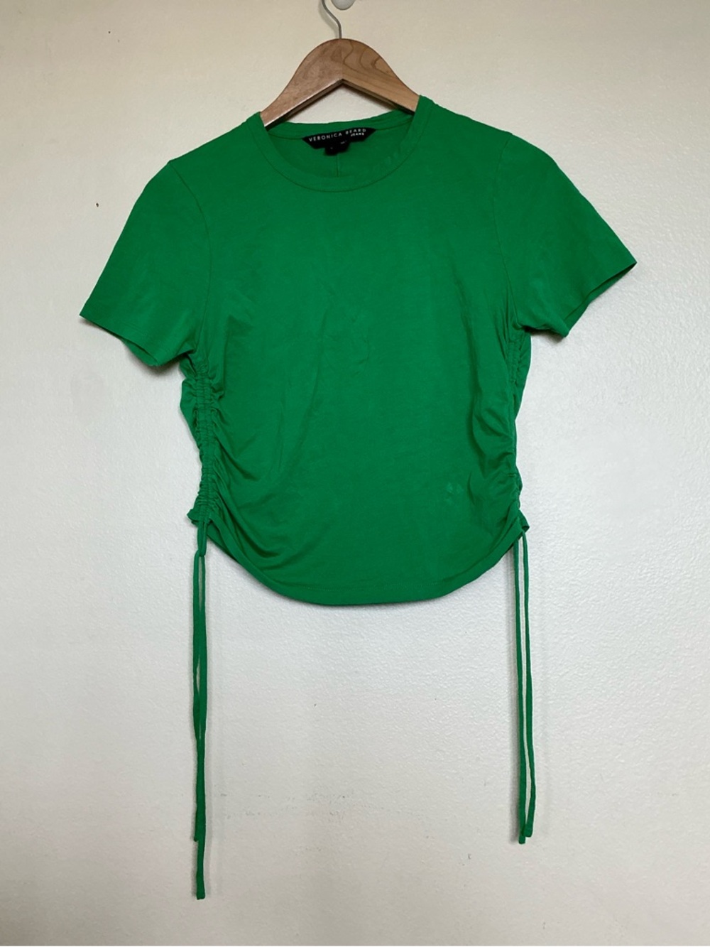 Veronica Beard Bright Green Short Sleeve Crewneck with Side Ruched Ties